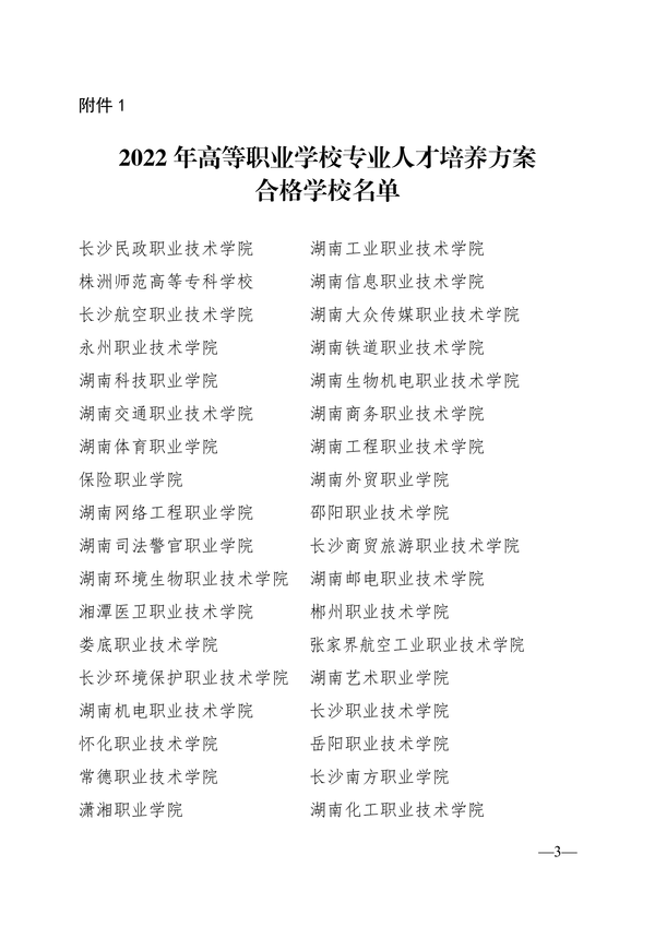 关于公布2022年湖南省高职高专院校专业人才培养方案合格性评审结果的通知正文_02